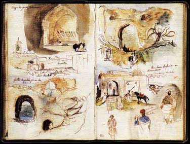Portes et murailles  Mekns (aquarelle sur traits  la plume et encre brune). 

Muse du Louvre, album d'Afrique du Nord et d'Espagne.

